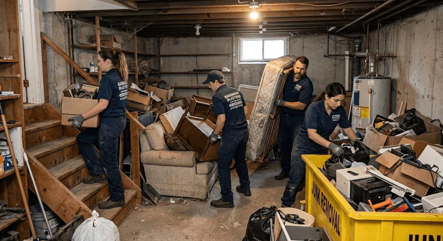 Junk removal team loading truck