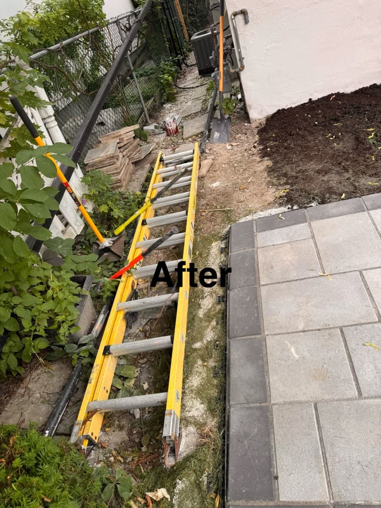 After junk removal: cleared GTA side yard with new stone patio after debris haul-away